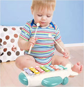 8-Key Kids Xylophone Toy Airplane Shape with Pair of Mallets for Early Musical Educational